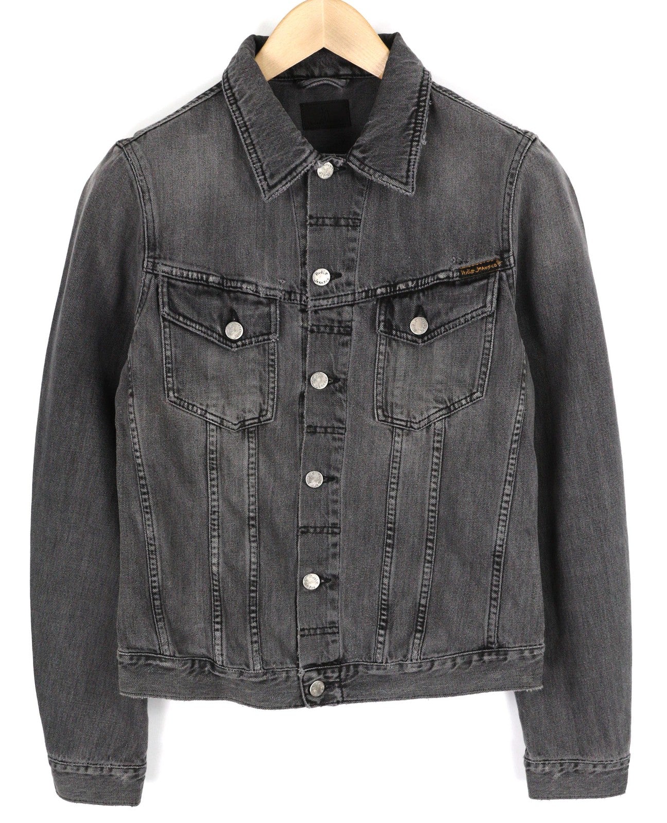 NUDIE Billy Men Jacket S Desolation Grey  Collar Button Up Pockets Denim Mid