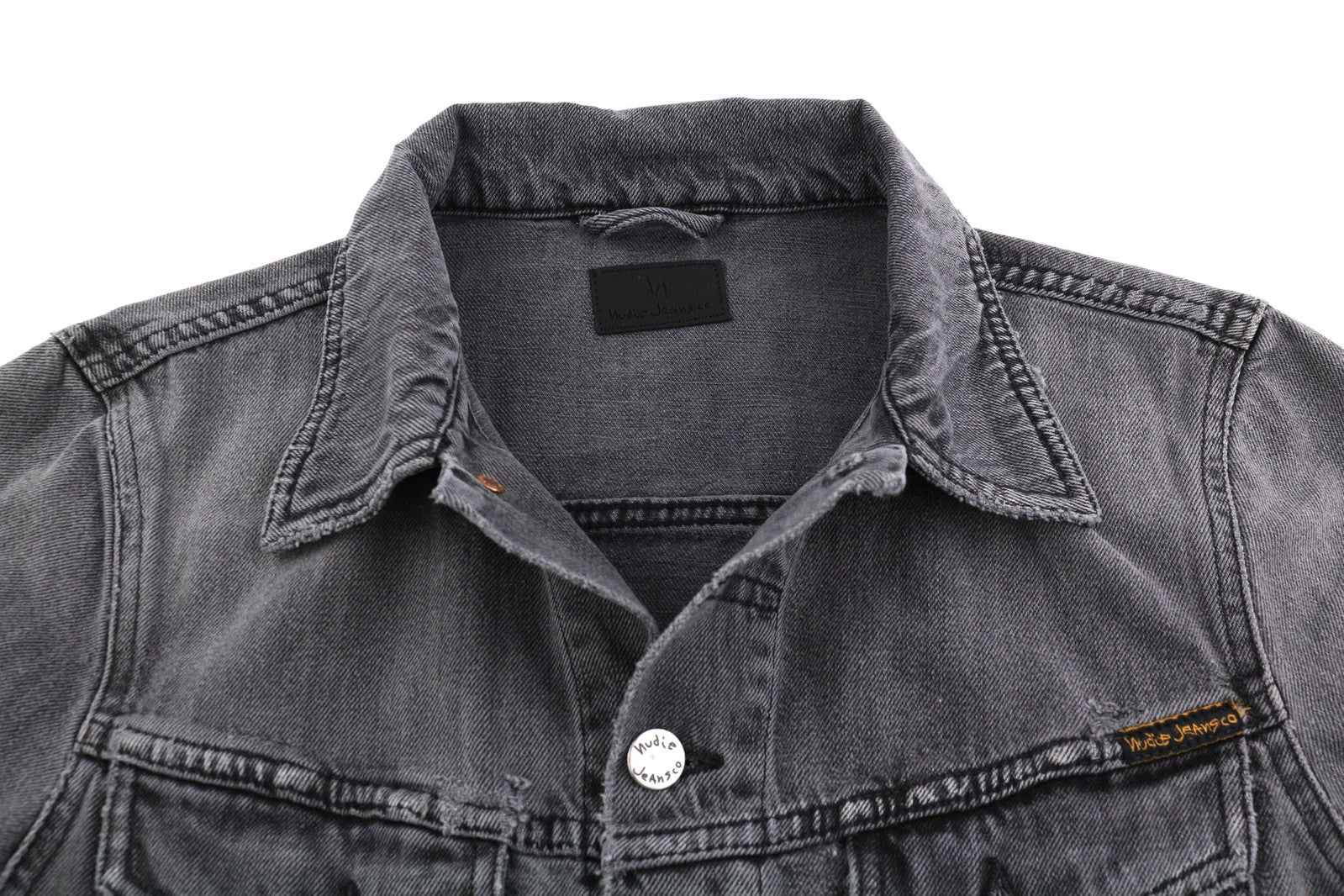 NUDIE Billy Men Jacket S Desolation Grey  Collar Button Up Pockets Denim Mid