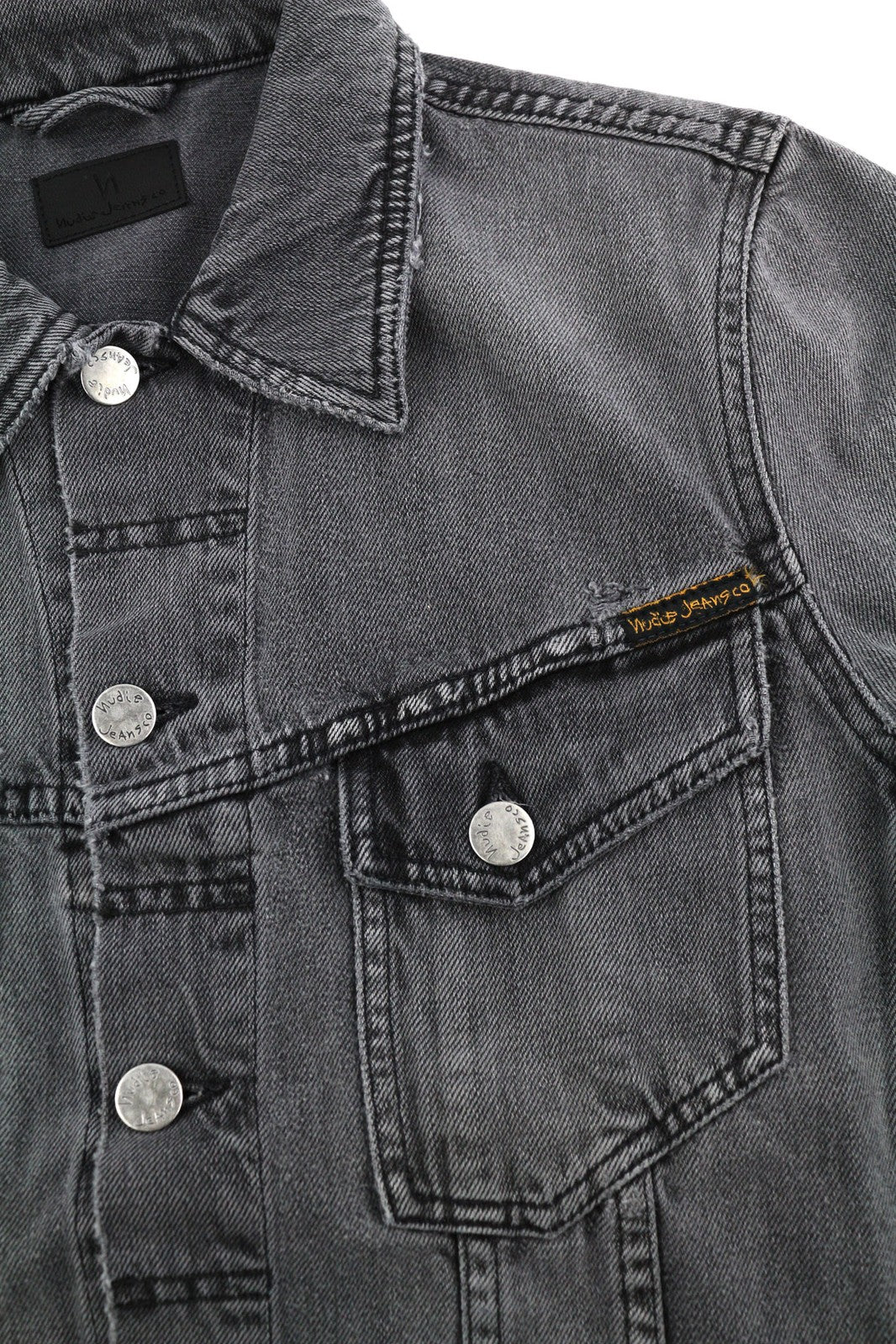 NUDIE Billy Men Jacket S Desolation Grey  Collar Button Up Pockets Denim Mid