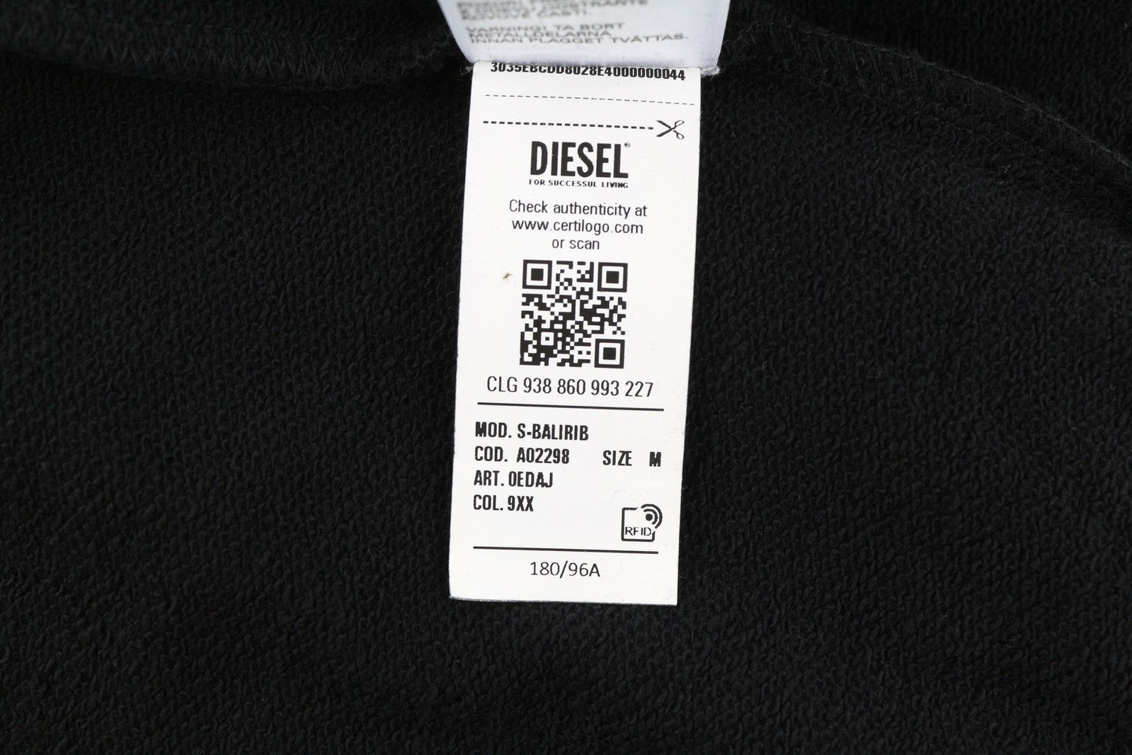 DIESEL S-Balirib Men Hoodie M Black Kangaroo Pocket Hooded Long Sleeve RRP175