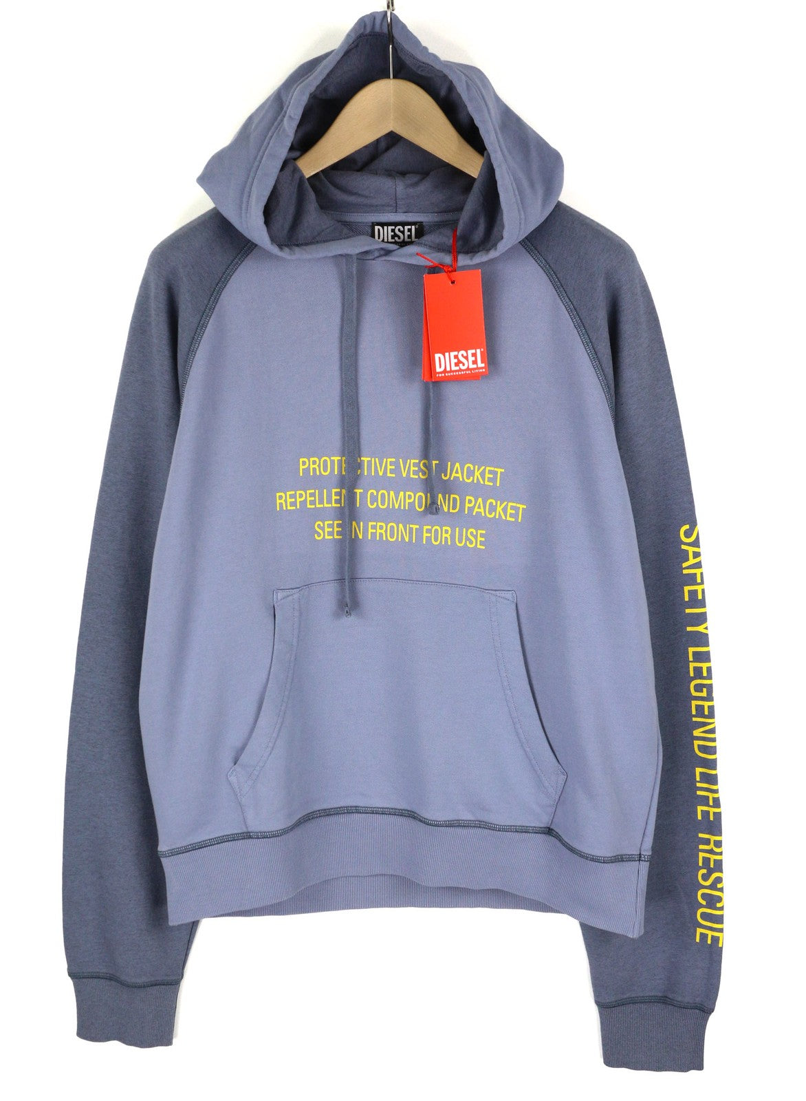 DIESEL S-Girlan-Hood Men Hoodie L Blue Pullover Kangaroo Pocket Hooded Logo