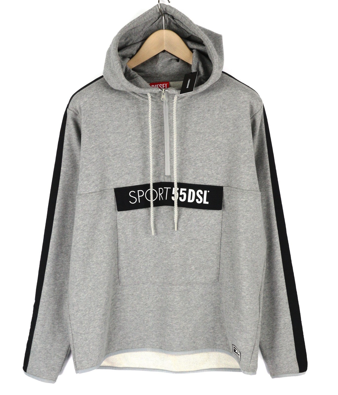 DIESEL AMST-Coarll-WT24 Men Hoodie L Grey Melange Sport 55DSL Half Zip Neck