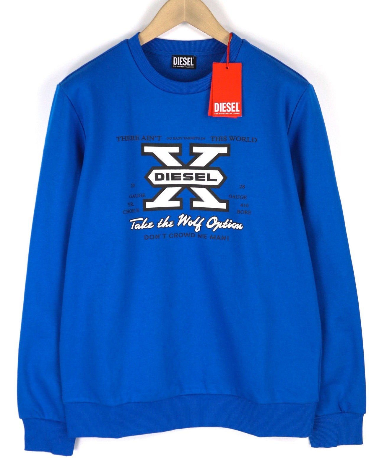 DIESEL S-Ginn-K25 Men Sweatshirt L Blue Pullover Crew Neck Logo RRP€175