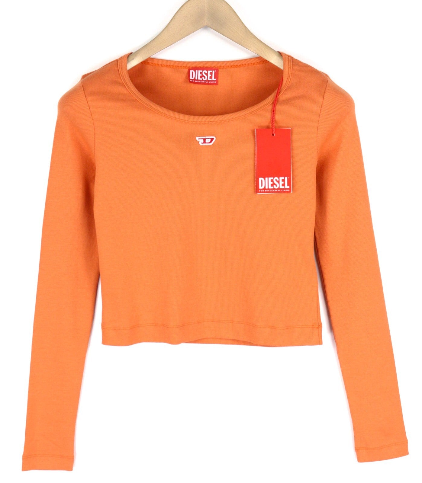 DIESEL T-Ballet-D Women T-Shirt L Orange Long Sleeve Round Neck Stretch RRP€100