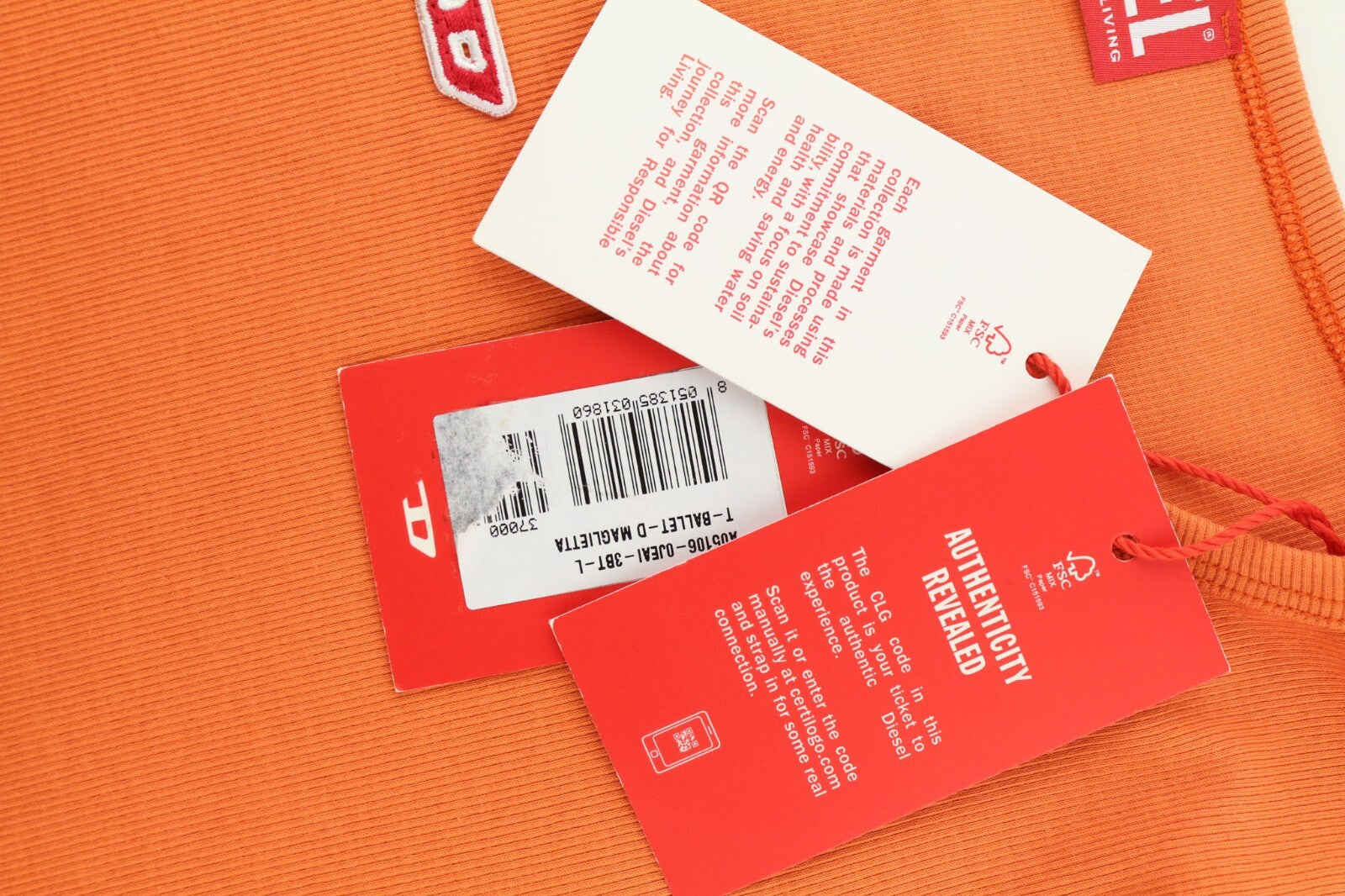 DIESEL T-Ballet-D Women T-Shirt L Orange Long Sleeve Round Neck Stretch RRP€100