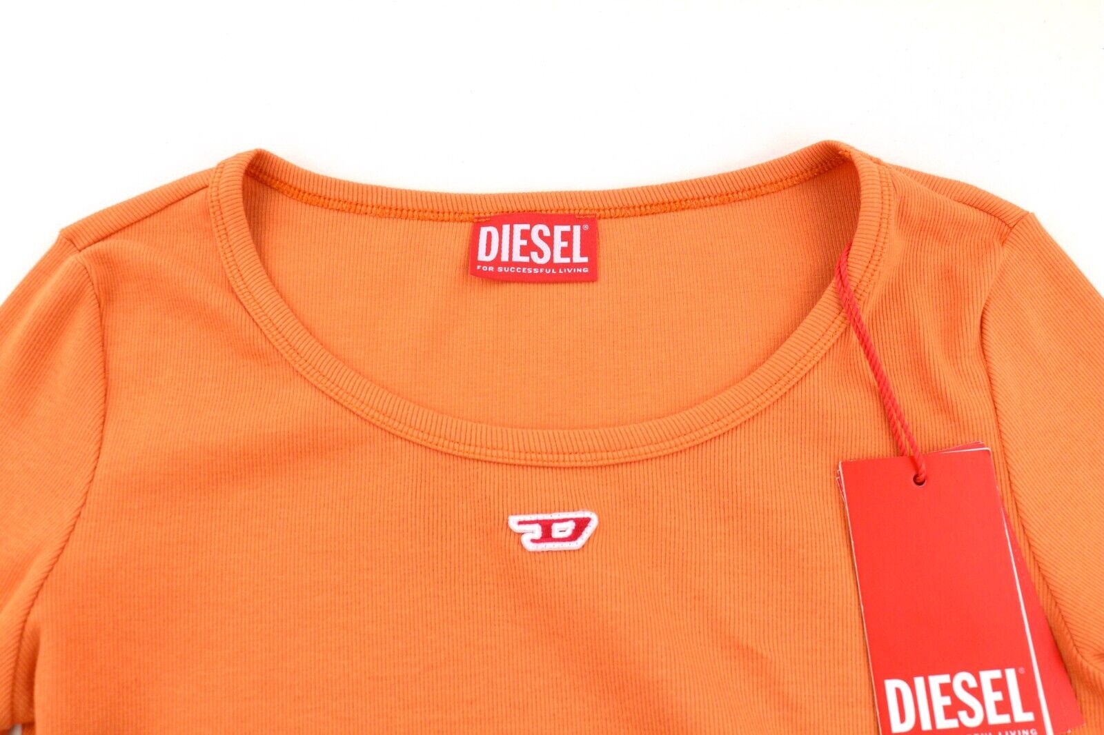 DIESEL T-Ballet-D Women T-Shirt M Orange Long Sleeve Round Neck Stretchy