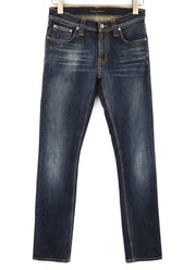 NUDIE Tube Kelly Men Jeans W28/L34 Midnight Blue Washed Zip Fly Slim Fit Dark