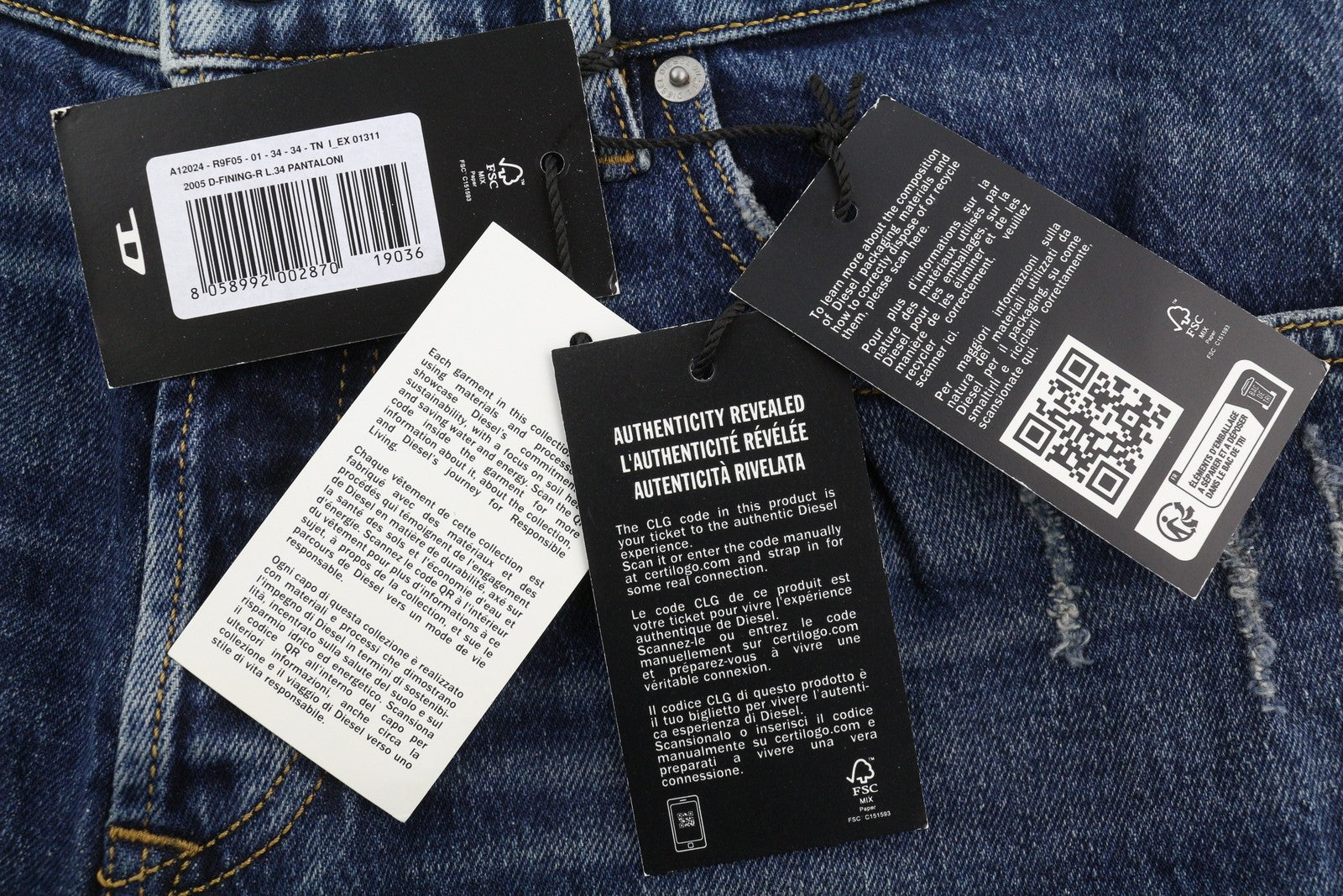 DIESEL 2005 D-Fining R9F05 Men Jeans W34/L34 Regular Tapered Distress RRP€225