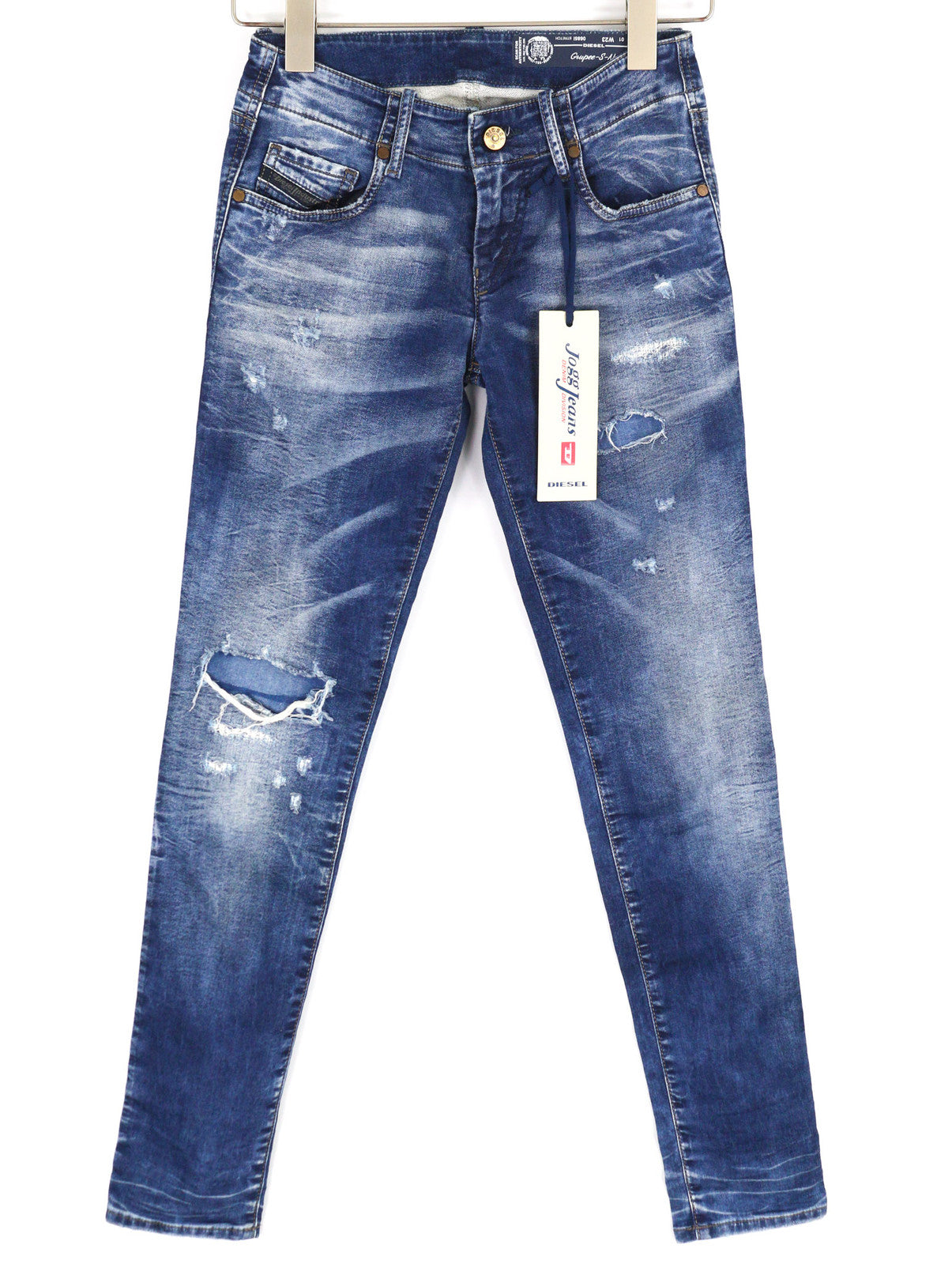 DIESEL Grupee-S-Ne 0685I Women Jeans W23 Jogg Washed Ripped Skinny Fit Blue