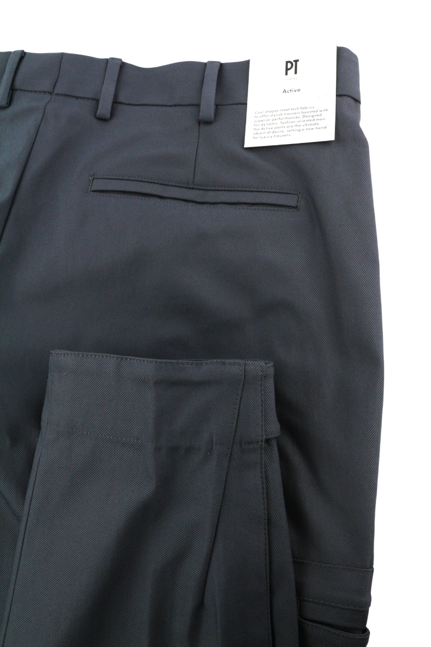 PT TORINO Gamma Men Trousers 50 W34 Dark Cargo Zip Pockets Touch Fasteners Hem