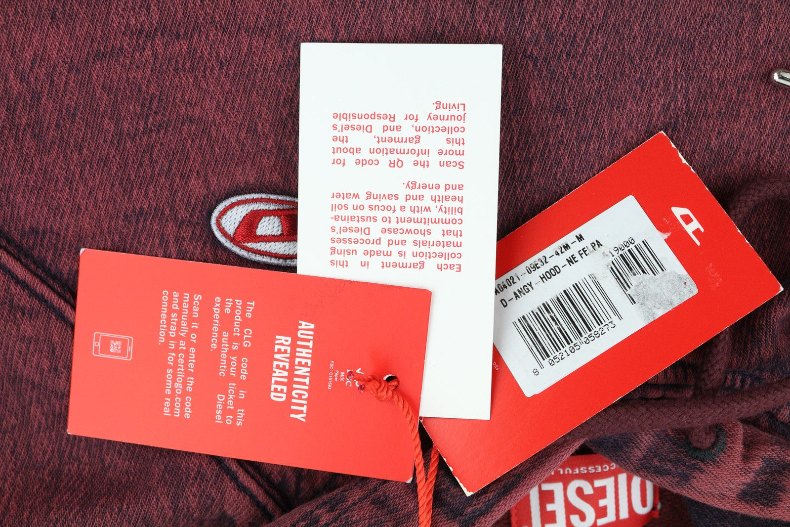 DIESEL D-Angy-Hood-Ne Women Hoodie M Burgundy Washed Kangaroo Pocket RRP€299