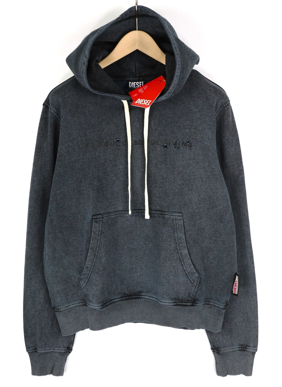 DIESEL S-Ginn-Hood-E1 Men Hoodie L Dark Washed Pullover Kangaroo Pocket RRP€195
