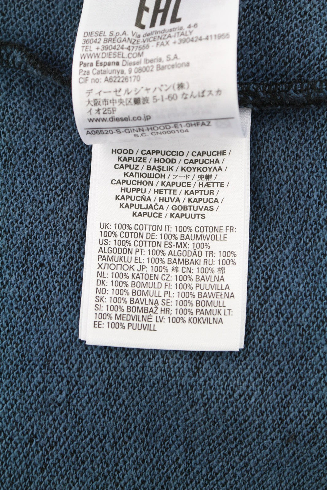 DIESEL S-Ginn-Hood-E1 Men Hoodie L Dark Washed Pullover Kangaroo Pocket RRP€195