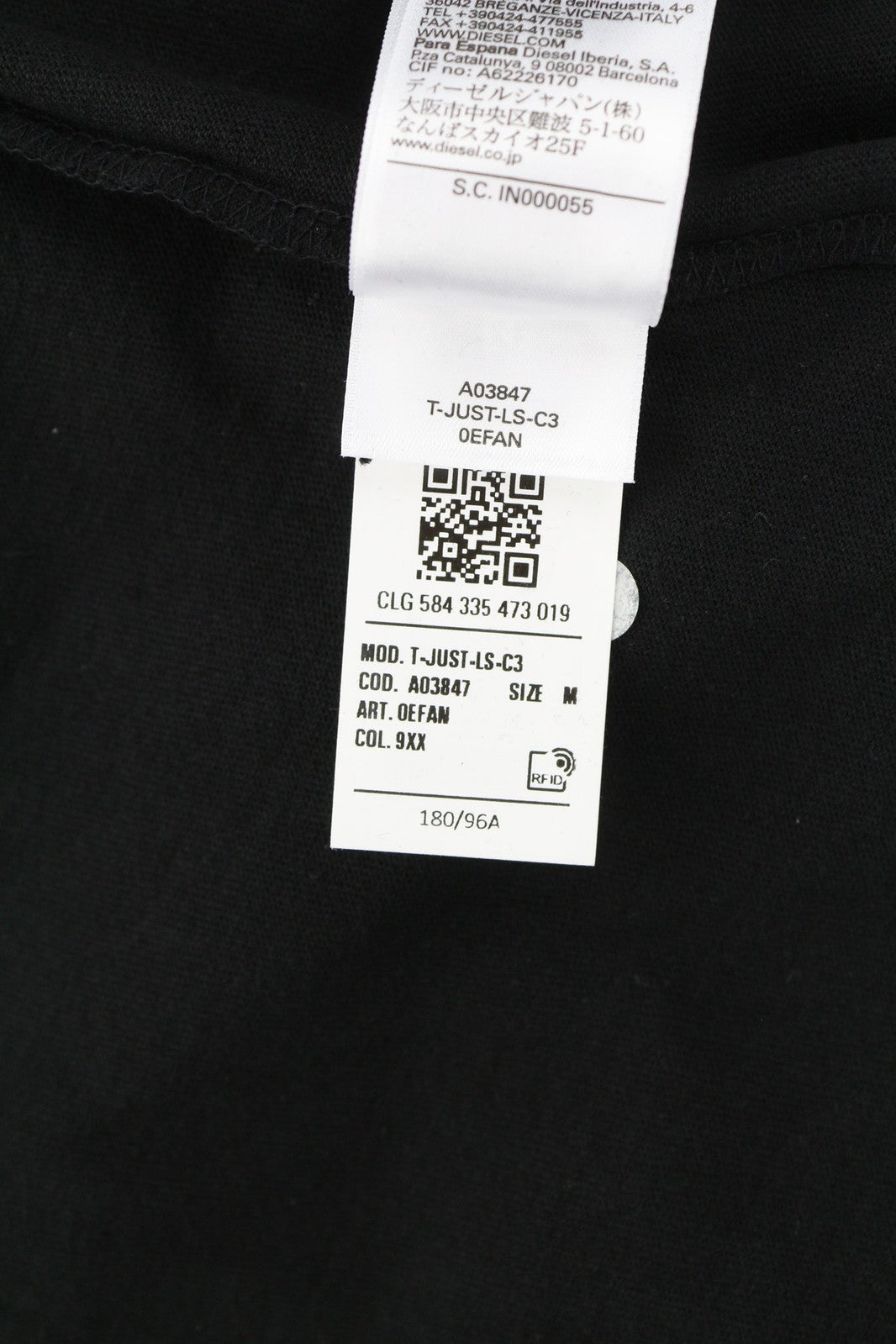 DIESEL T-Just-LS-C3 Men Sweatshirt M Black Pullover Crew Neck Long Sleeve Logo