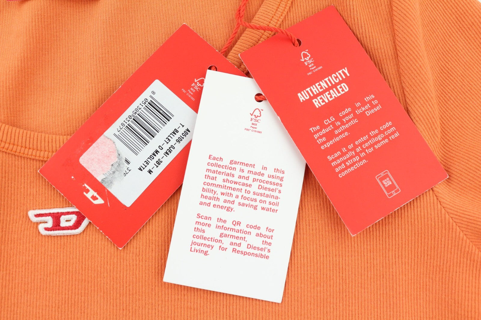 DIESEL T-Ballet-D Women T-Shirt M Orange Long Sleeve Round Neck Stretch RRP€100