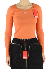 DIESEL T-Ballet-D Women T-Shirt XL Orange Long Sleeve Round Neck Stretch RRP€100