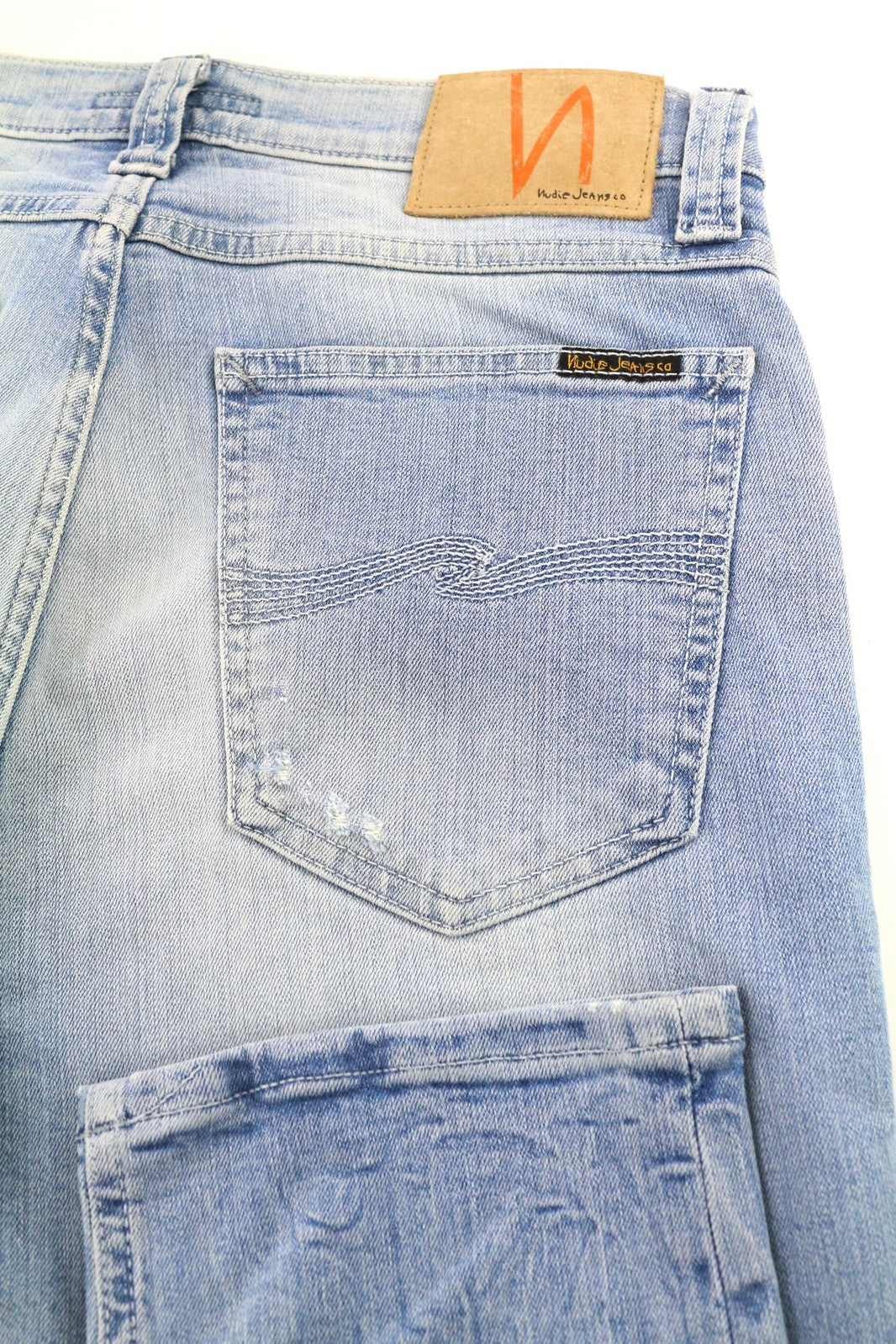 NUDIE High Kai Men Jeans W29/L32 Light Bleached Indigo Blue Washed Zip Fly Logo