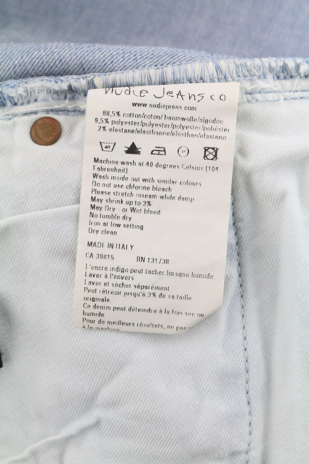 NUDIE High Kai Men Jeans W29/L32 Light Bleached Indigo Blue Washed Zip Fly Logo