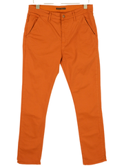 NUDIE Khaki Slim Men Trousers W31/L32 Organic Warm Orange Zip Fly Logo Chino