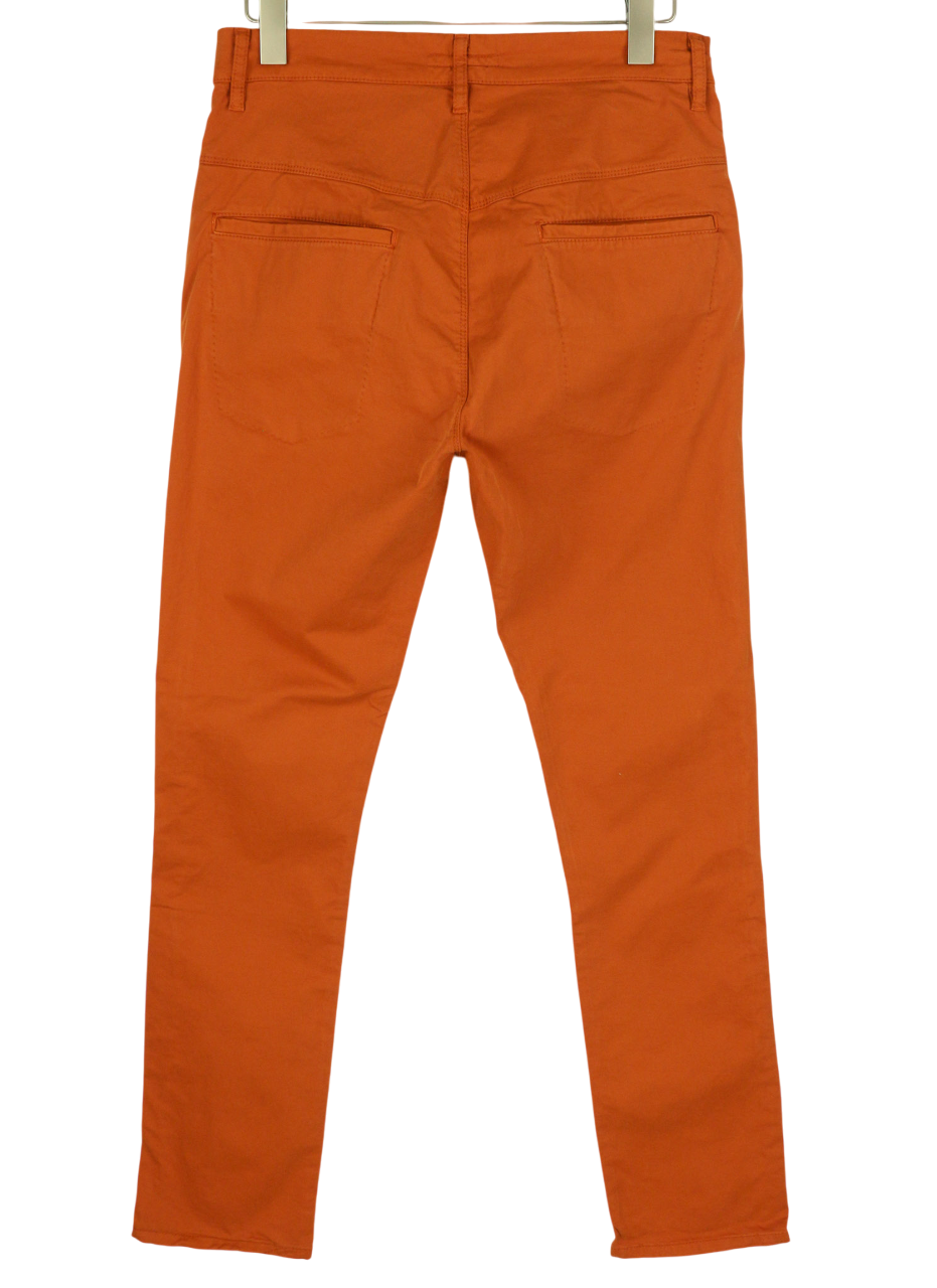 NUDIE Khaki Slim Men Trousers W31/L32 Organic Warm Orange Zip Fly Logo Chino