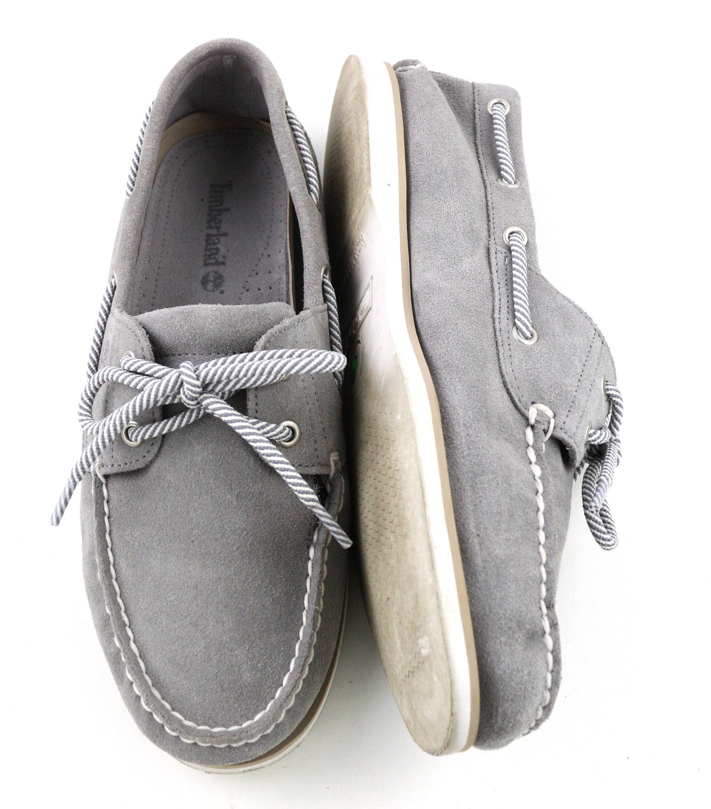 TIMBERLAND A43W1 Men Shoes EU45 UK10.5 Grey Leather Slip Boat Loafer Almond Toe