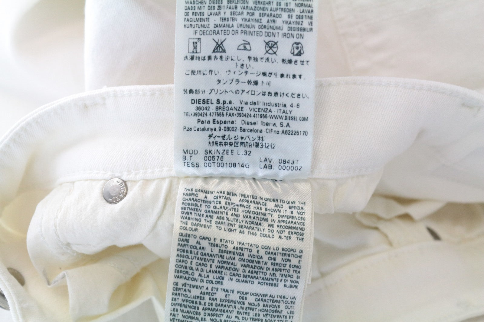 DIESEL Skinzee 0843T W34/L32 Off-White Super Slim Stretch Skinny Women's Jeans