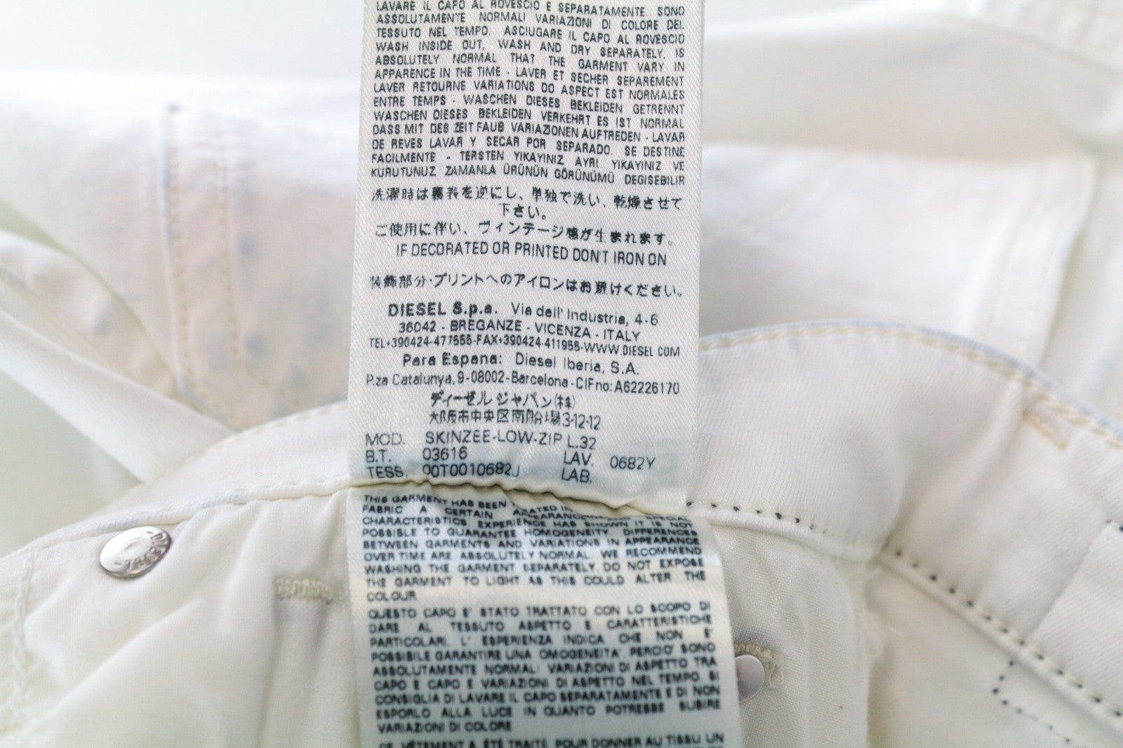 DIESEL Skinzee-Low-Zip 0682Y W27/L32 Off-White Skinny Slim Stretch Women's Jeans