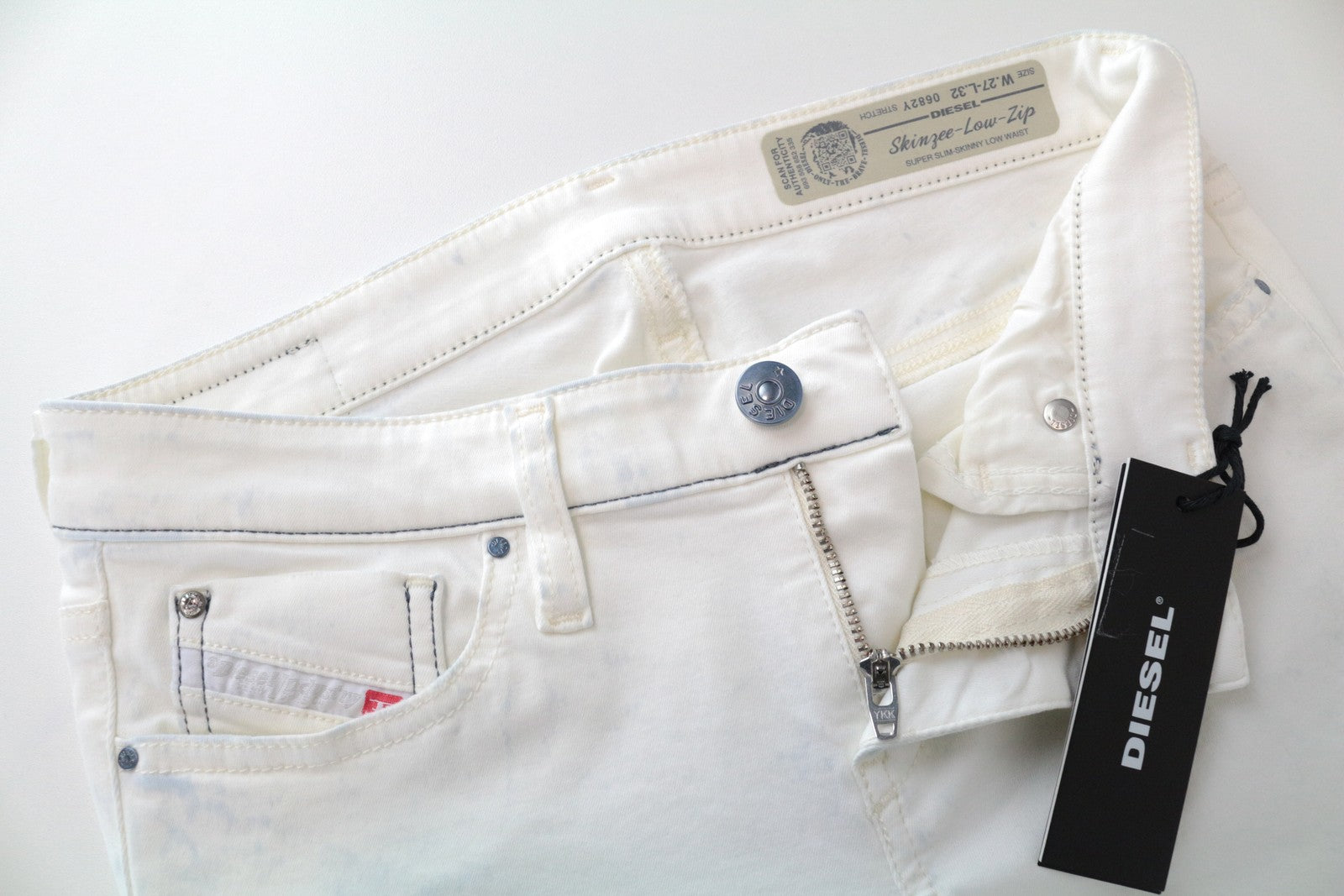 DIESEL Skinzee-Low-Zip 0682Y W27/L32 Off-White Skinny Slim Stretch Women's Jeans