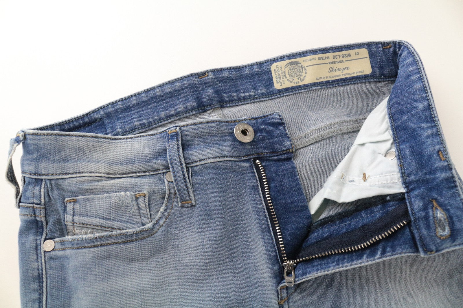 DIESEL Skinzee R4TM8 W26/L30 Blue Ripped Slim Skinny Stretch Fit Women's Jeans