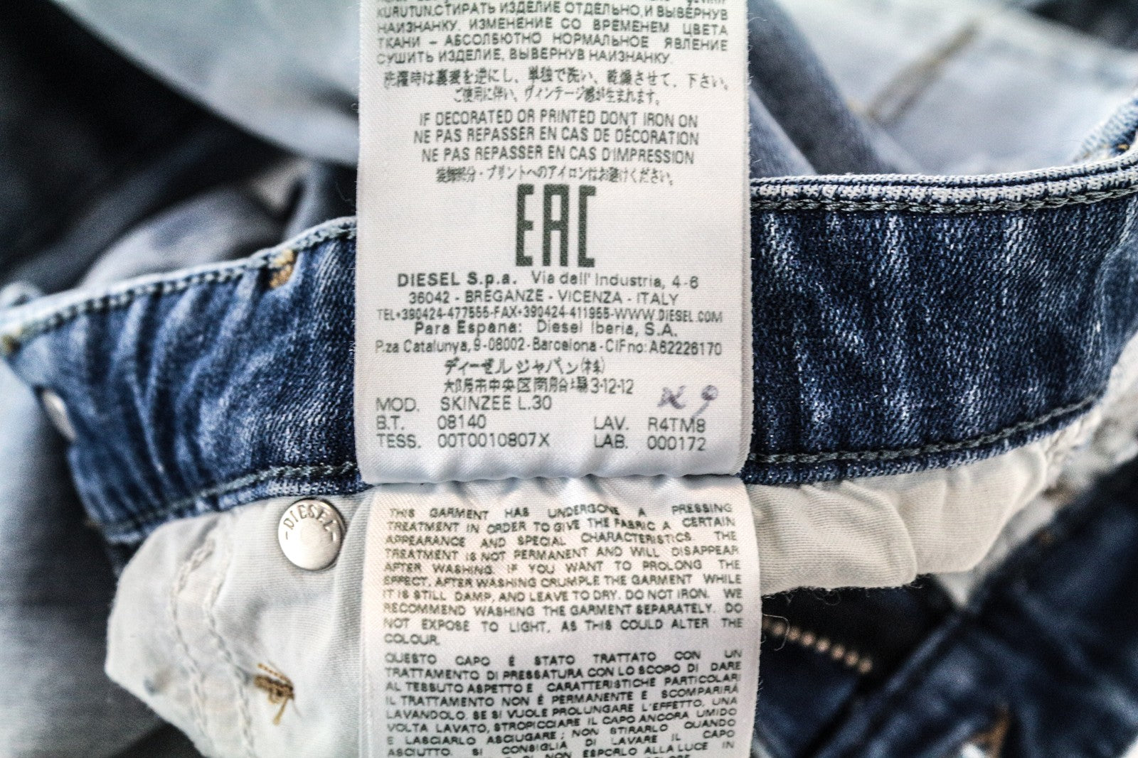 DIESEL Skinzee R4TM8 W26/L30 Blue Ripped Slim Skinny Stretch Fit Women's Jeans