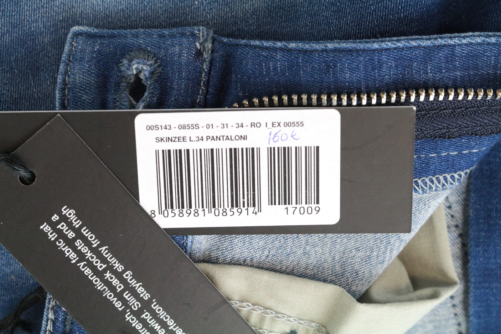 DIESEL Skinzee 0855S W31/L34 Blue Skinny Cotton Slim Fit Wash Women's Jeans