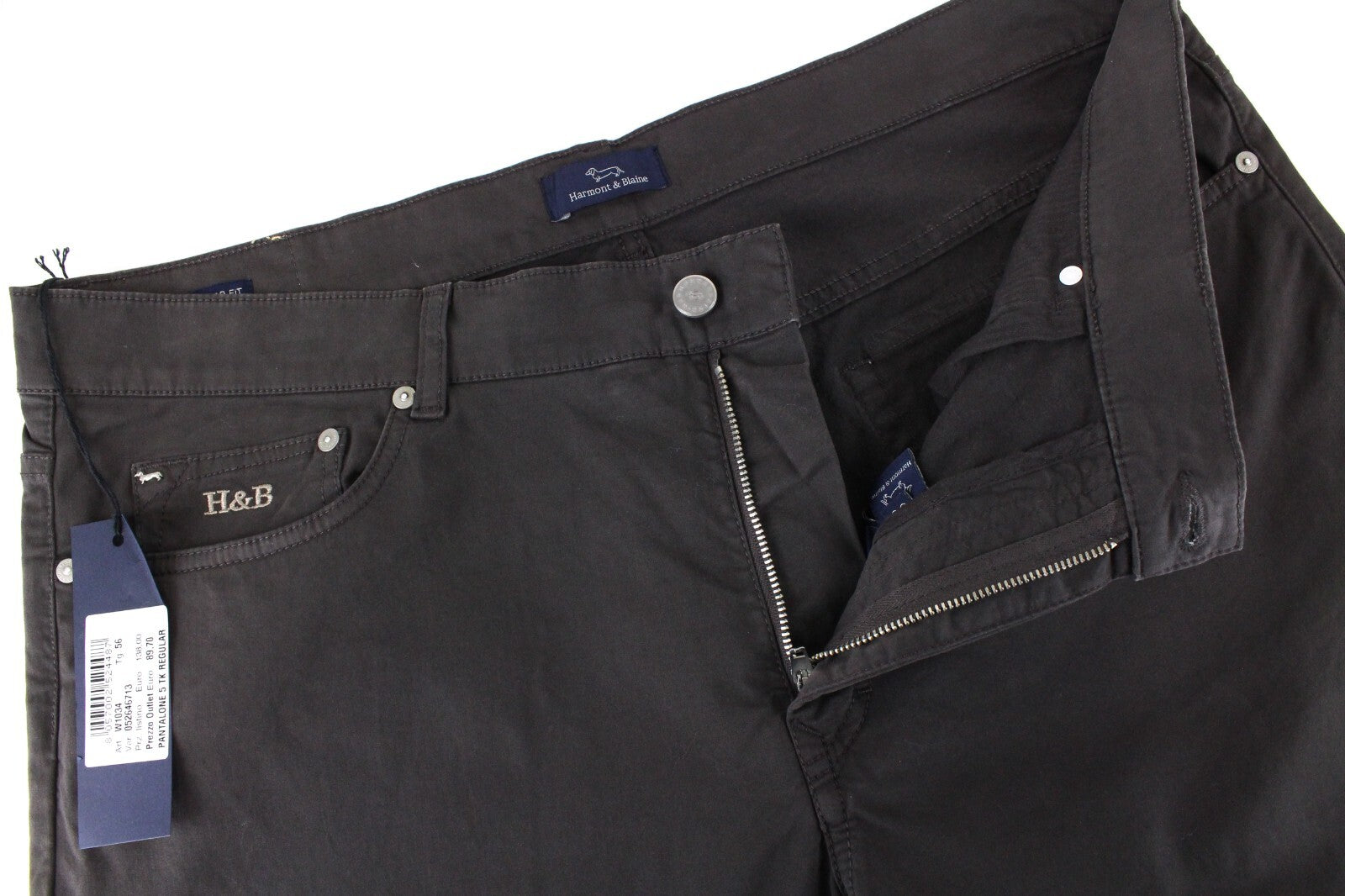 Harmont & Blaine Mens Pants 56 Brown Cotton Stretch Flat Front Jean Style