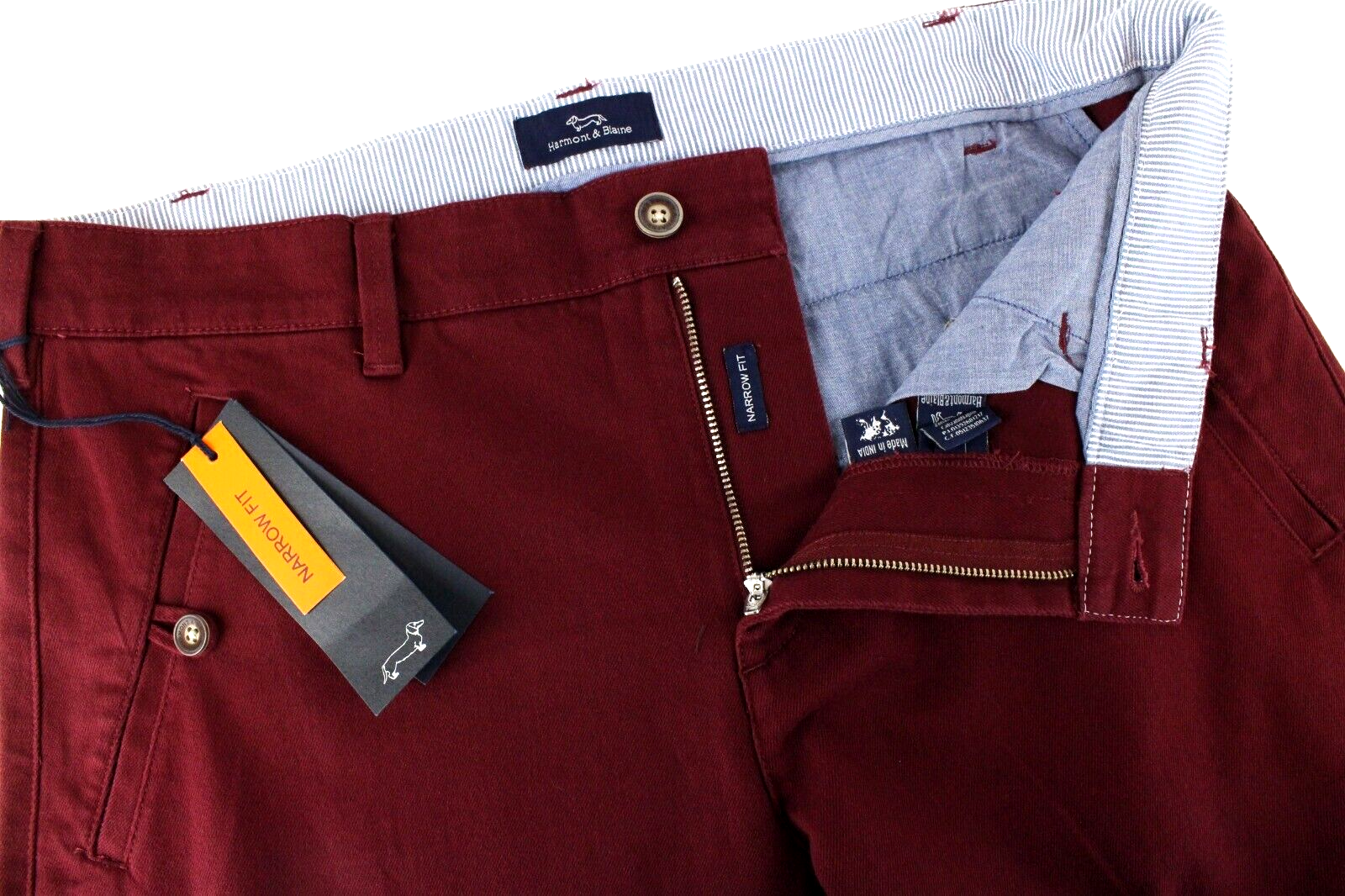 Harmont & Blaine Mens Trousers 50 Red Cotton Stretch Narrow  Side Pockets