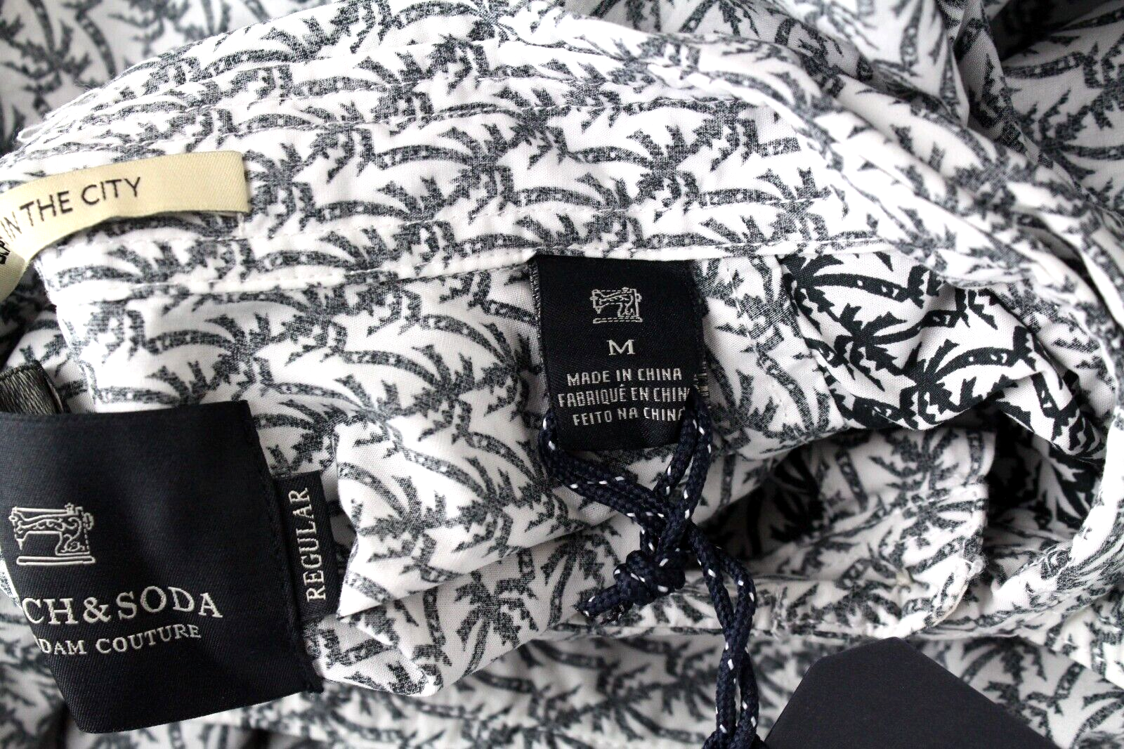 Scotch & Soda Mens Shirt M Grey Palm Print Long Sleeve  Cotton