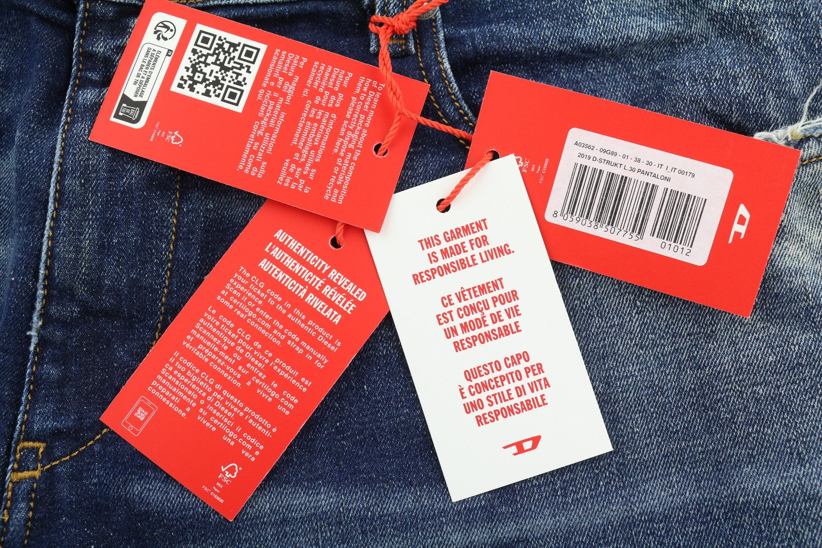 DIESEL 2019 D-Strukt 09G89 Men Jeans W38/L30 Slim Blue Ripped Denim RRP€325