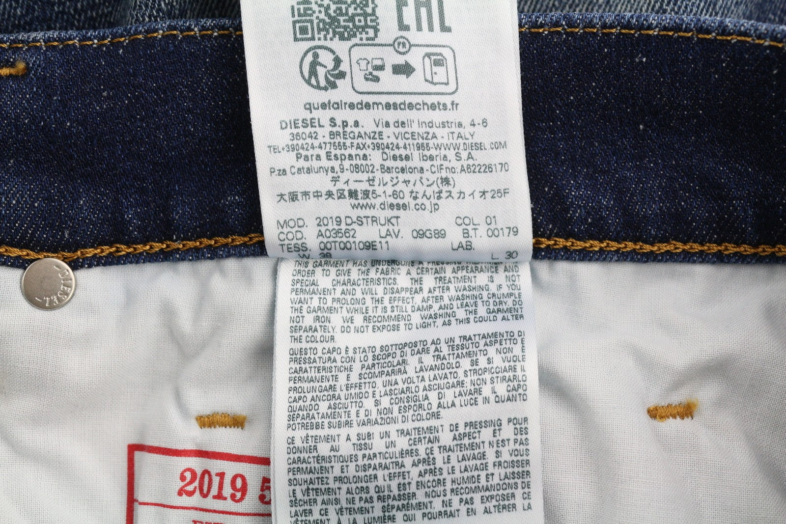 DIESEL 2019 D-Strukt 09G89 Men Jeans W38/L30 Slim Blue Ripped Denim RRP€325