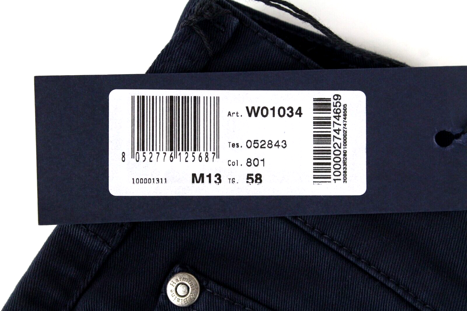 Harmont & Blaine Mens Jeans 58 Navy Stretch Twill Five-Pocket Design