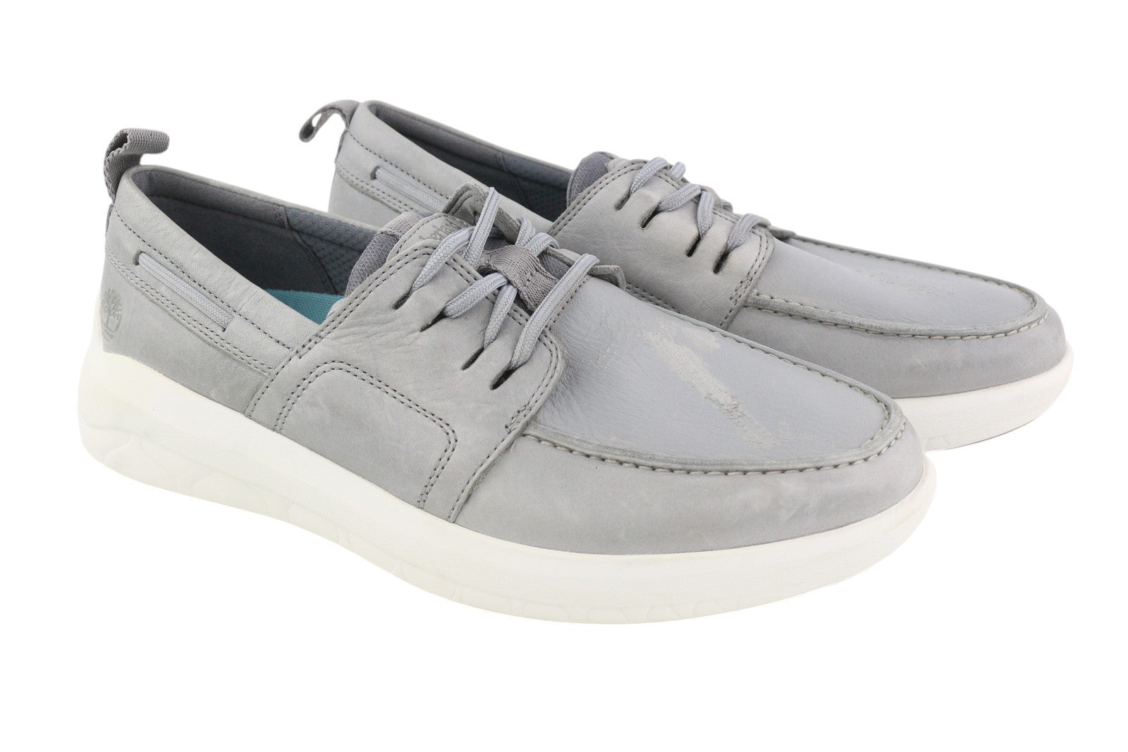 TIMBERLAND A42G1 Men Shoes EU42 Grey Leather Boat Laced Almond Toe Green Stride