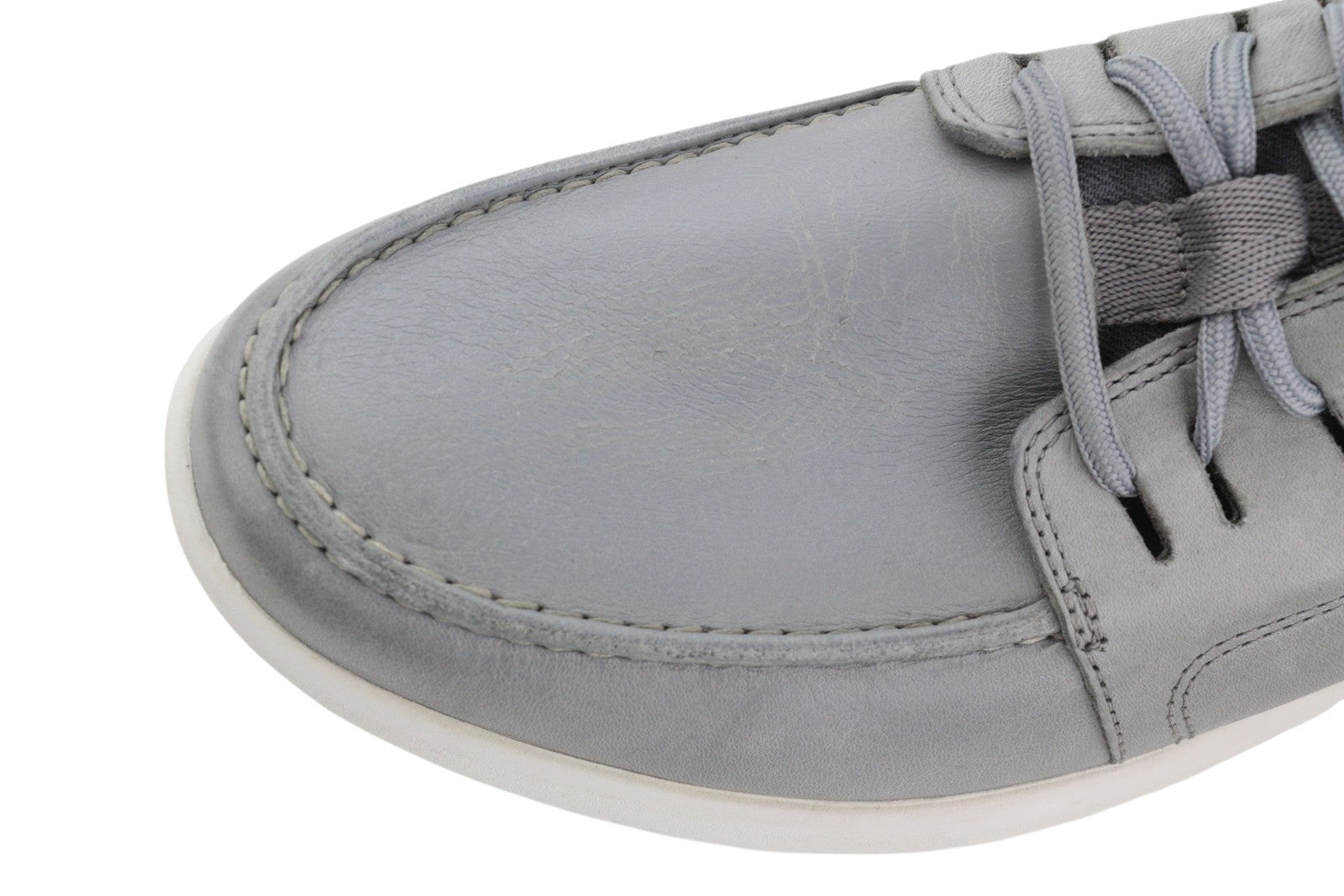 TIMBERLAND A42G1 Men Shoes EU42 Grey Leather Boat Laced Almond Toe Green Stride