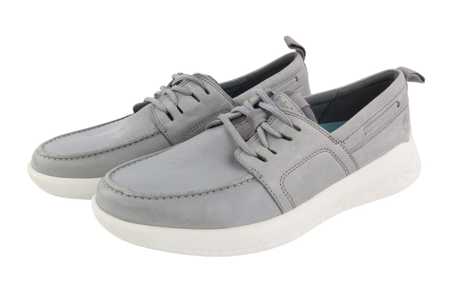 TIMBERLAND A42G1 Men Shoes EU42 Grey Leather Boat Laced Almond Toe Green Stride