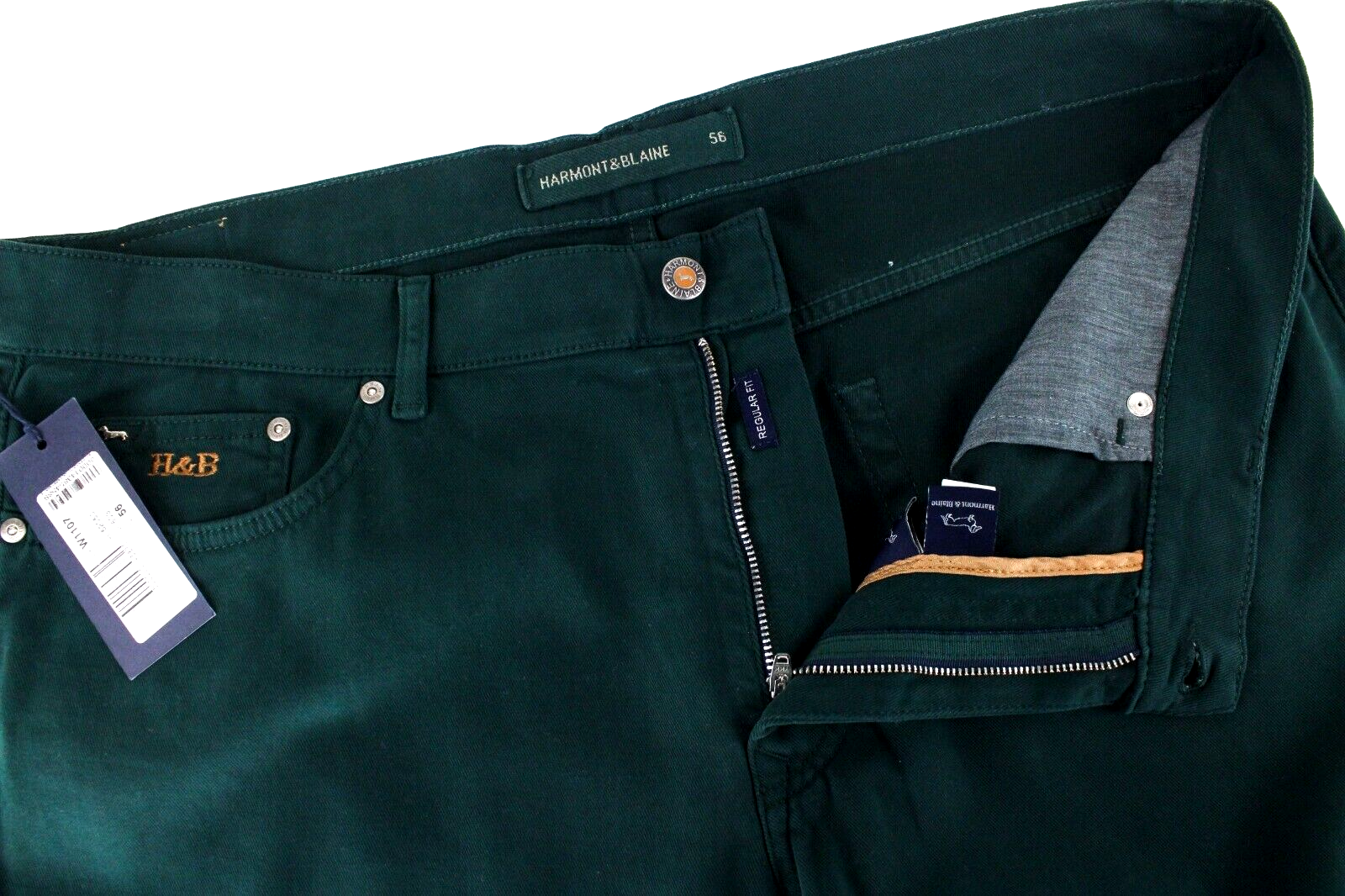 Harmont & Blaine Mens Trousers 56 Moss Green Stretch Jean Style Five Pockets
