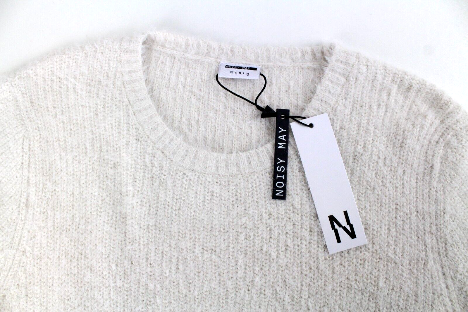 Noisy May Womens Jumper XL Fairy Off-White Tall Tight-Knitted Crew Neck