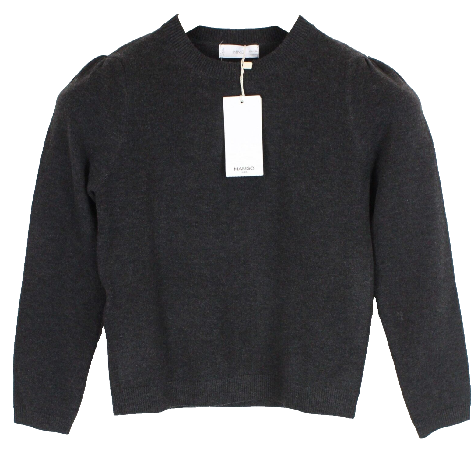 Mango Kids Girls Jumper 8Y Dark Grey Knit Sweater Ruffled Shoulder Design