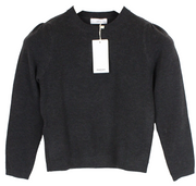 Mango Kids Girls Jumper 8Y Dark Grey Knit Sweater Ruffled Shoulder Design