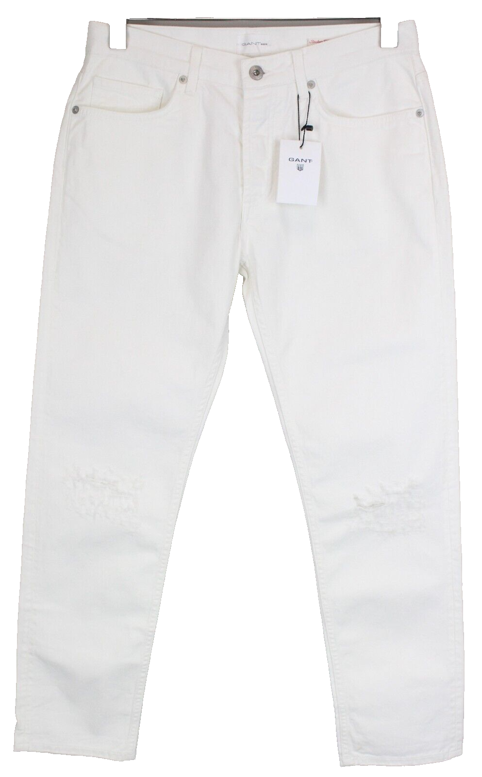 Gant Rugger Mens Jeans W27/L34 Off-White Straight Button-Fly Distressed Look