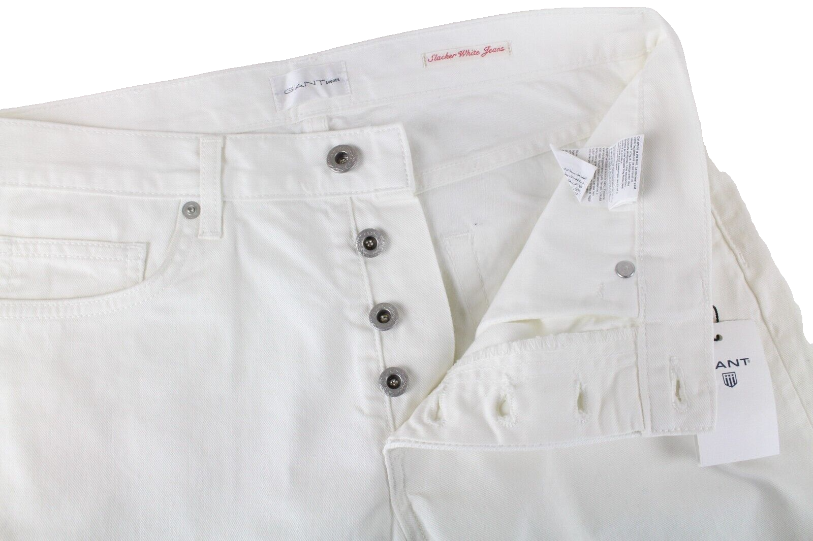 Gant Rugger Mens Jeans W27/L34 Off-White Straight Button-Fly Distressed Look