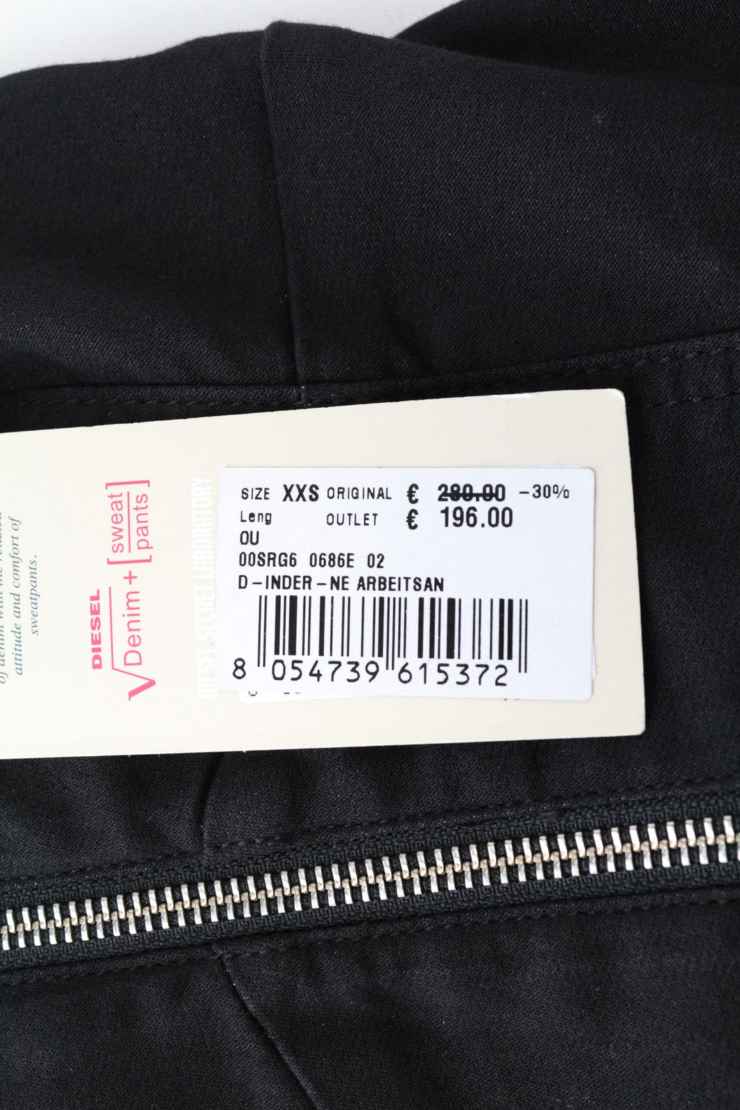 DIESEL D-Inder-Ne 0686E XS Black Stretch Jumpsuit Women's Tapered Jogg Style