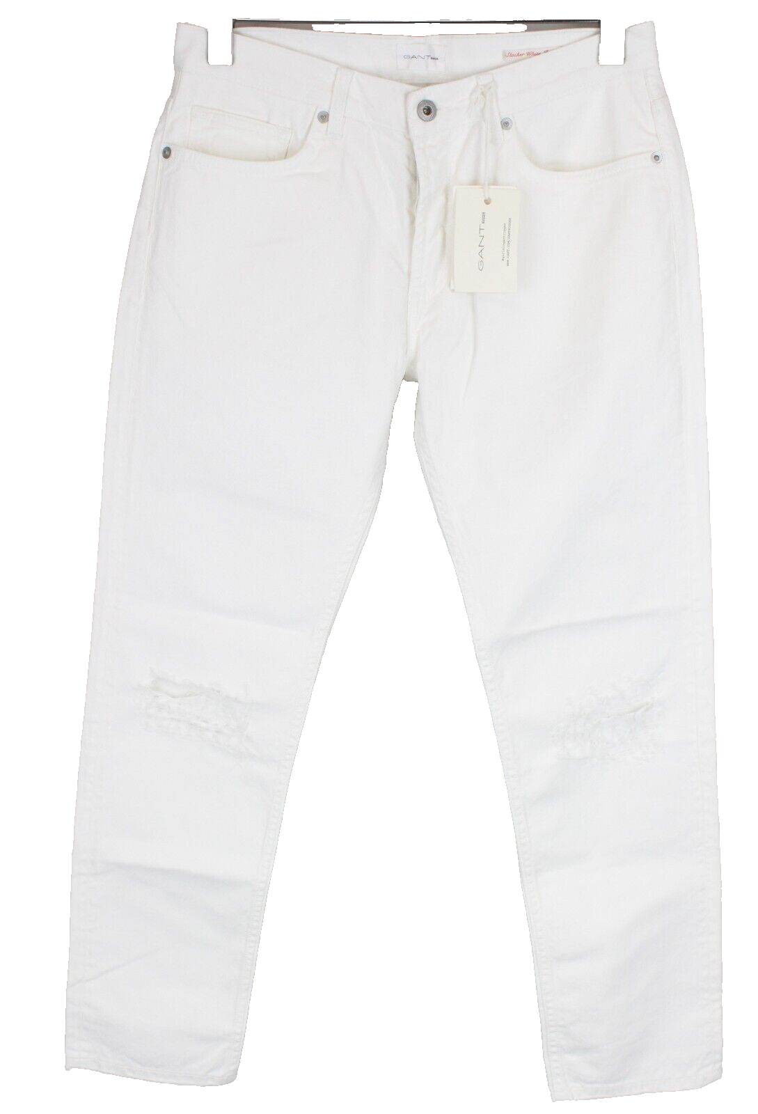 Gant Rugger Mens Jeans W27/L34 Button-Fly Straight Off-White Distressed