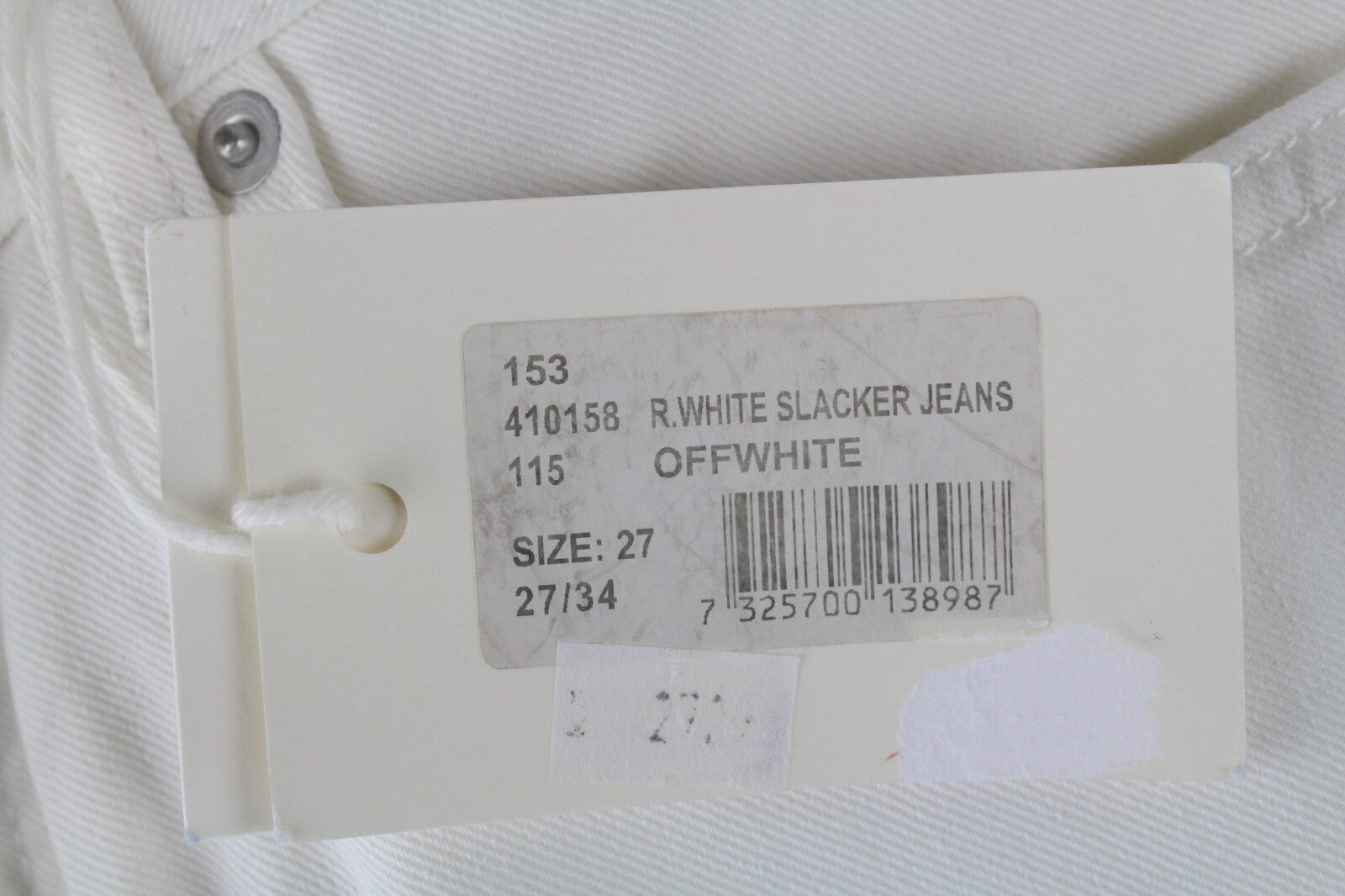 Gant Rugger Mens Jeans W27/L34 Button-Fly Straight Off-White Distressed