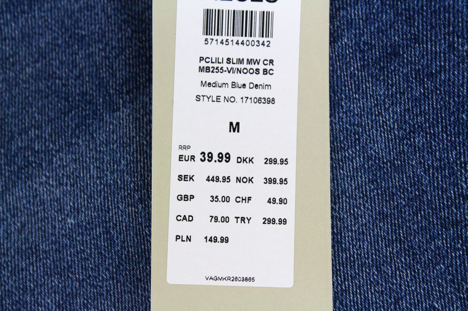 Pieces Womens Jeans M Slim  Blue  Mid Waist Washed Cotton Stretch